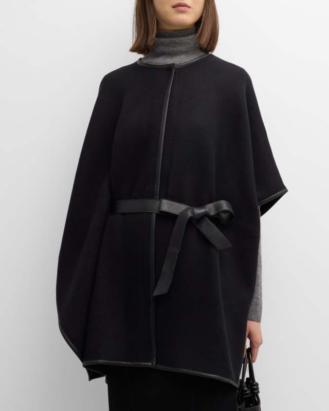 Cashmere & Leather Belted Cape